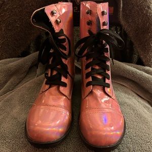 Size 8 Iridescent pink combat boots